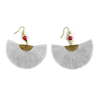 Rosé Tassel Fan Earrings - Light Grey