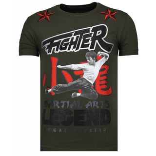 Fighter - Bruce Lee T-Shirt Rhinestones - Khaki