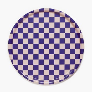 Blu Kat Dienblad Indigo/almond Checker Rond 38cm