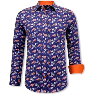 Satijnen Blouse Heren - Schildpadprint - 3091 - Blauw / Oranje