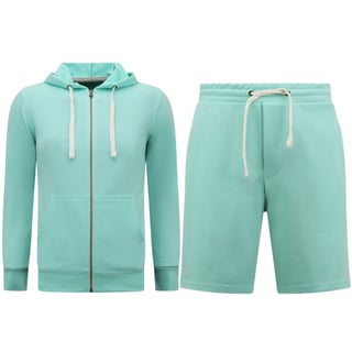 Hoodie Heren Met Rits - Joggingshorts Heren - SET - Mint Groen
