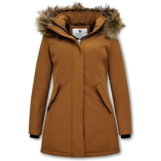 Dames Winterjas Met Echte Bontkraag - Slim Fit - Bruin