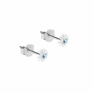 Violet Zircon Flower Stud Earrings 925 Silver - Aquamarine / 3mm / 925 Silver