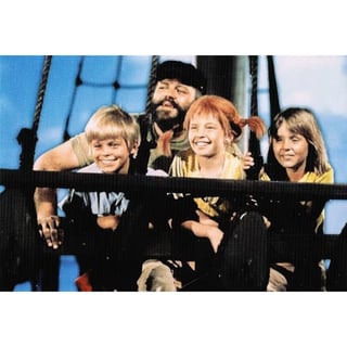 Pippi Langkous Postkaart - Pippi Op De Boot Met Vader, Tommie en Annika