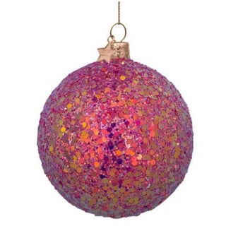 Kerstbal Hard Roze Met Hologram Glitters