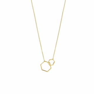 Silver Plated Necklace with Double Hexagon - Gold Plated Brass