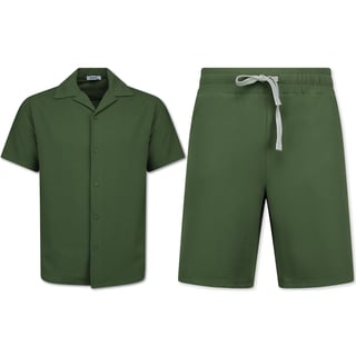 Twinset - Ribbed Oversized Shirt - Zomerset Heren - Two Piece Setje - Co Ord Set - 915 - Groen