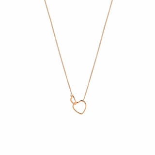 Silver Plated Necklace with Double Heart - Rose Gold Plated Brass