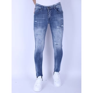 Mannen Spijkerbroeken Slim Fit Met Scheuren - 1095 - Blauw