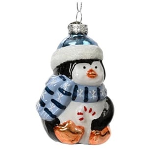 Kerstbal Pinguin Met Blauwe Sjaal en Muts