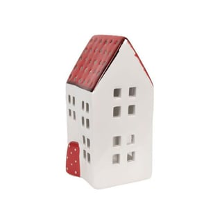 Waxinelichthouder Huisje Rood-Wit Keramiek 8x8x15cm