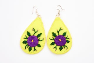 Embroidery Earrings Yellow Flowers