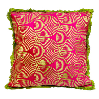 Sierkussen Spiraal Fuchsia Groen Franjes Katoen 50x50cm