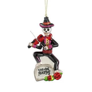 Kerstbal Dia De Los Muertos Violist Glas 7x13cm