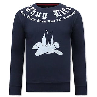 Heren Sweater Met Print - Thug Life - Blauw