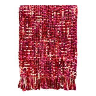 Plaid Grof Gebreid Multicolor Roze 130x170cm Met Franjes