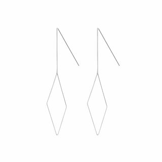 Gold Plated Hanging Earrings with Long Rhombus - Sterling Silver / Silver