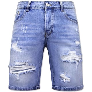 Korte Broek Heren Met Gaten - Denim Short - 951- Blauw