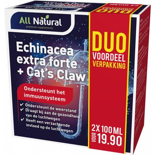 All Natural Echinacea Extra Forte + Cat's Claw 100ml Duo Verpakking