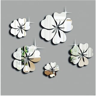 Zilveren Bloemen Spiegel Muurstickers voor huisdecor