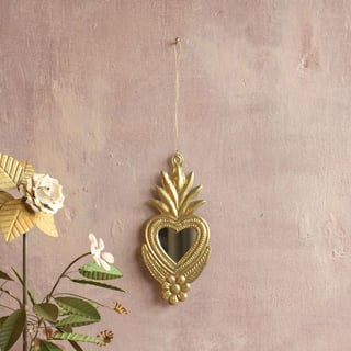 Spiegeltje Mini Hart Met Lotus Bloem Antiek Goud 9x18cm
