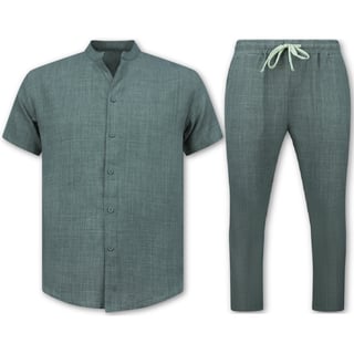 Linnen Zomerset Heren - Linnen Twinset - Linnen Overhemd Heren - Zomer Broek Heren - MG-012 - Grijs