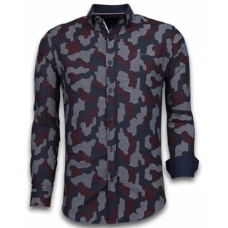 Italiaanse Overhemden - Slim Fit Overhemd - Blouse Dotted Camouflage Pattern - Zwart
