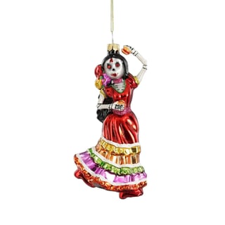 Kerstbal Dia De Los Muertos Danseres Glas 7x13cm