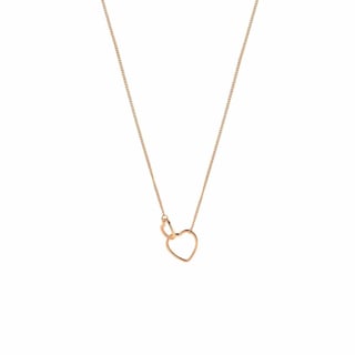 Gold Plated Necklace with Double Heart - Rose Gold Plated Brass