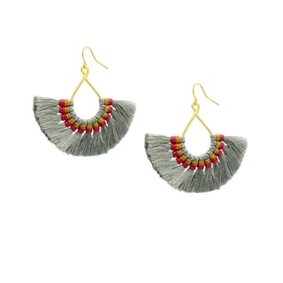 Black Pink Fan Earrings - Grey Red