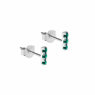 Triple Emerald Stud Earrings 925 Silver - Emerald / 925 Silver / 1.5mm x 5mm