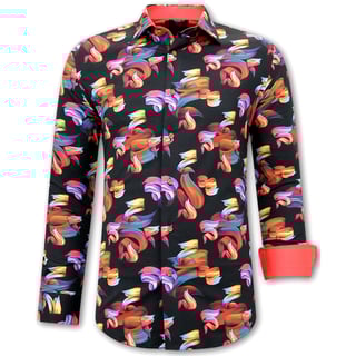 Kleurrijke Blouse Heren Met Print - 3110 - Zwart