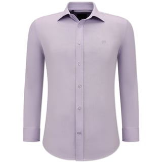 Getailleerde Heren Effen Oxford Shirt - Slim Fit Stretch - Paars