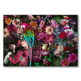 Glasschilderij Papegaai en Bloemen Multicolor 120x80cm