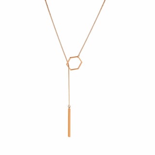 Gold Plated Necklace with Hexagon and Rod - Rose Gold Plated Brass