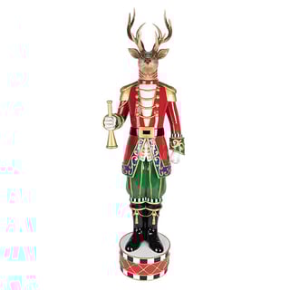 Standbeeld Kerst Hert Met Fluit Multicolor Goud 25x82cm