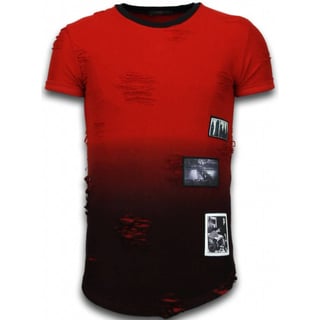 Pictured Flare Effect T-Shirt - Long Fit Shirt Dual Colored - Rood
