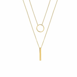 Rose Gold Plated Double Necklace with Circle and Rod - Gold Plated Brass