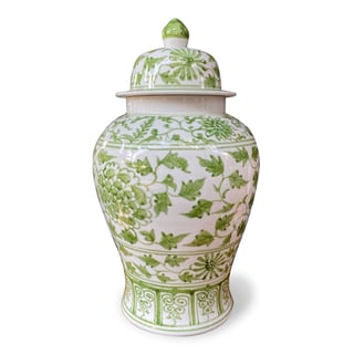 Pot Met Deksel Chinese Bloemen Groen M 27x47cm