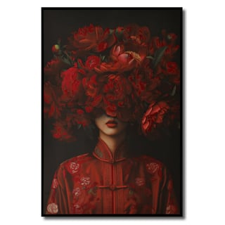 Schilderij Vrouw Met Rode Bloemen Op Canvas 83x123cm Ingelijst