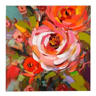 Schilderij Bloemen Oranje Acryl Op Canvas 100x100cm