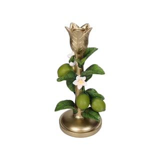 Kandelaar Limoen Met Bloem Groen Goud 11x24cm