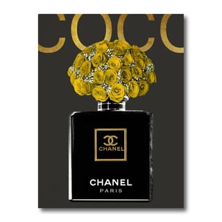 Glasschilderij Chanel Parfum Gele Bloemen 60x80cm