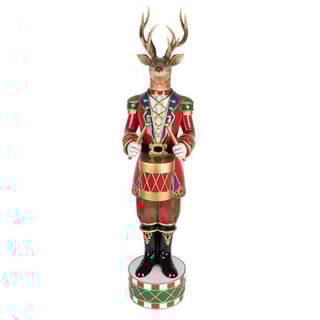Standbeeld Kerst Hert Met Trommel Multicolor Goud 25x82cm