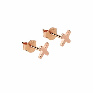 Gold Plated Cross Stud Earrings - Sterling Silver / Rose Gold Plated