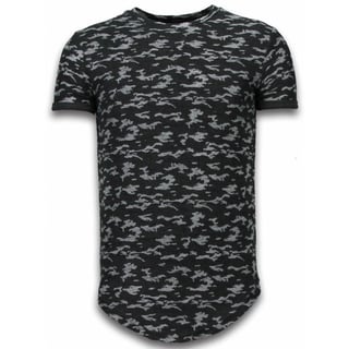 Fashionable Camouflage T-Shirt - Long Fit Shirt Army Pattern - Zwart
