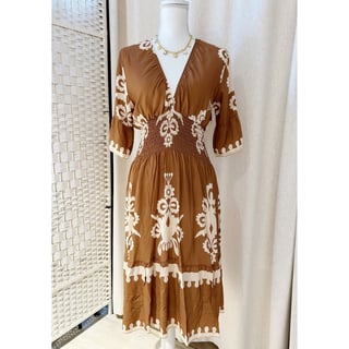 Brown Caramel- Viscose graphic Dress
