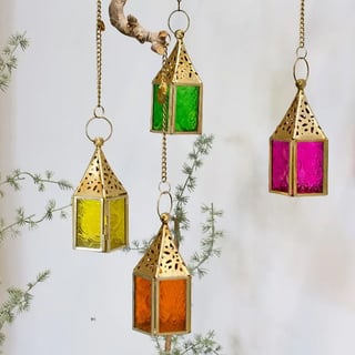 Waxinehouders Lantaarntjes Multicolor 5x14cm Set-4