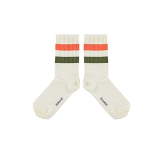 Piupiuchick Socks Ecru Green & Orange Stripes