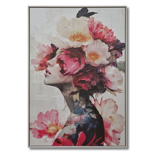 Schilderij Vrouw Met Bloemen Vintage Op Canvas 83x123cm Ingelijst